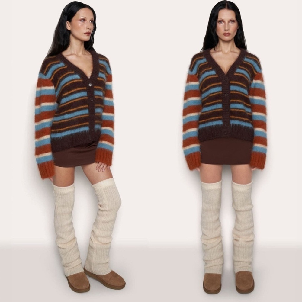 DANIELLE GUIZIO Oversized Angora
Cardigan in Brown Stripe Size XS/S - NWOT